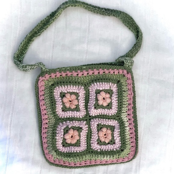 Pink and Green Crochet Tote - Picture 1 of 2
